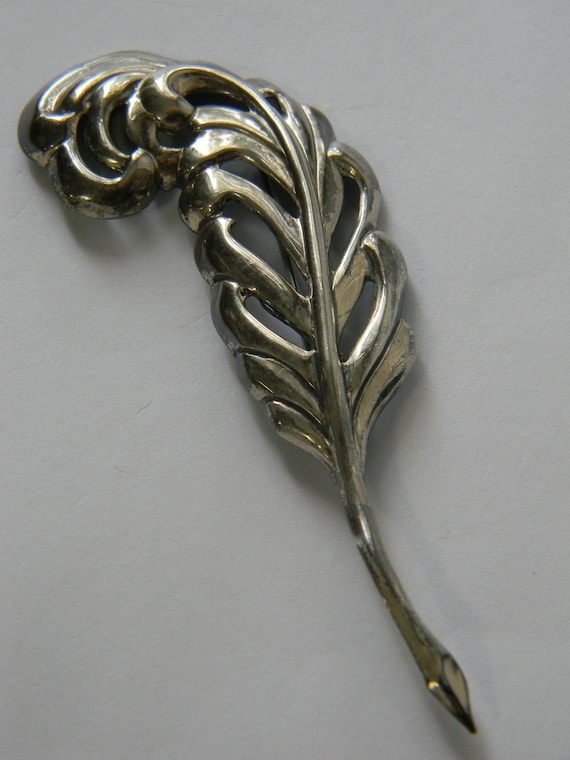 Lang Sterling Silver 1940s Feather Quill Brooch C… - image 1
