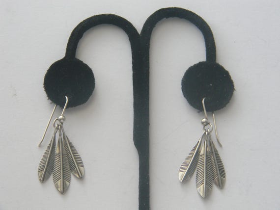 Sterling Silver Solid Weld 3 Feather Dangle Earri… - image 4
