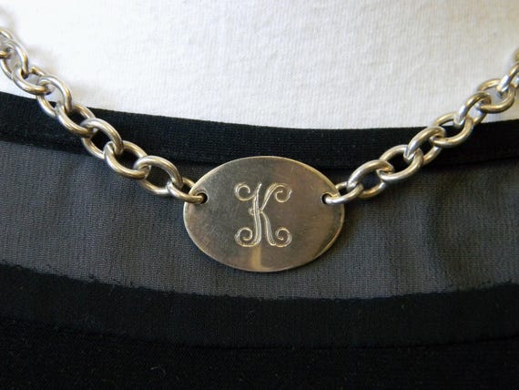 Sterling Silver Initial K Necklace, Oval Pendant,… - image 2