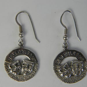 New Orleans Komedi-tragedimask Dingla örhängen 925 sterlingsilver Tillverkade i USA