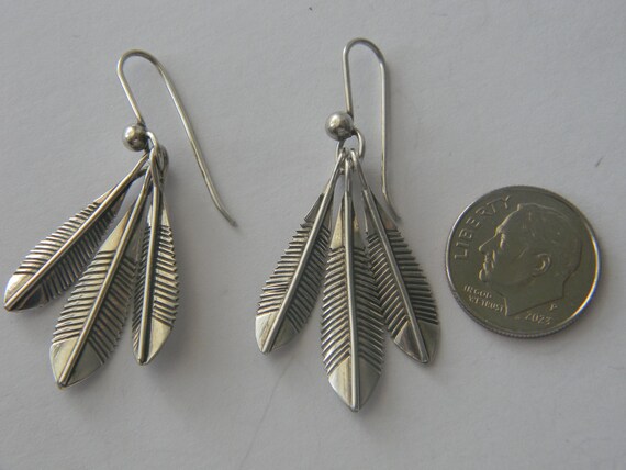 Sterling Silver Solid Weld 3 Feather Dangle Earri… - image 2