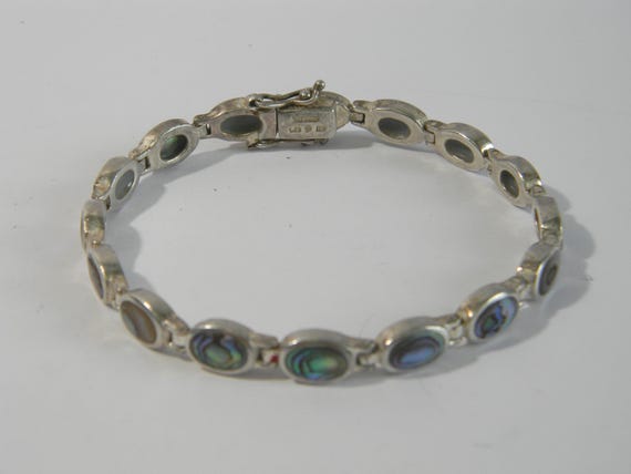 Abalone Shell Solid Sterling Silver, Oval Link Br… - image 2