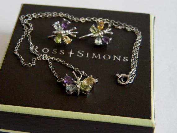 Ross Simons Multi-Gemstone Butterfly Necklace and… - image 1