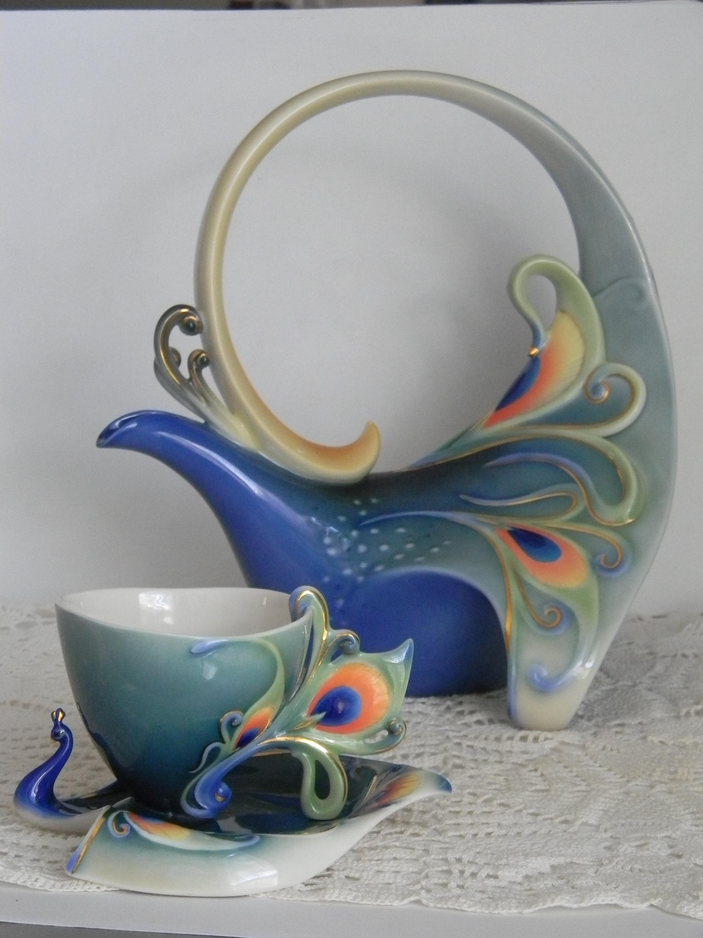ホビー・楽器・アート TK Vintage Franz Kathy Ireland Porcelain Tea Set: Peacock Splendor