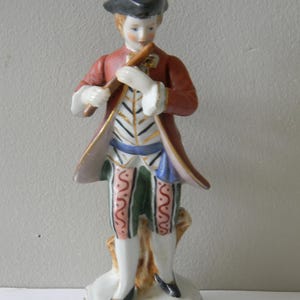 1940s Porcelain Colonial Man With Flute 7&quot; Figurine Signed Occupied Japan