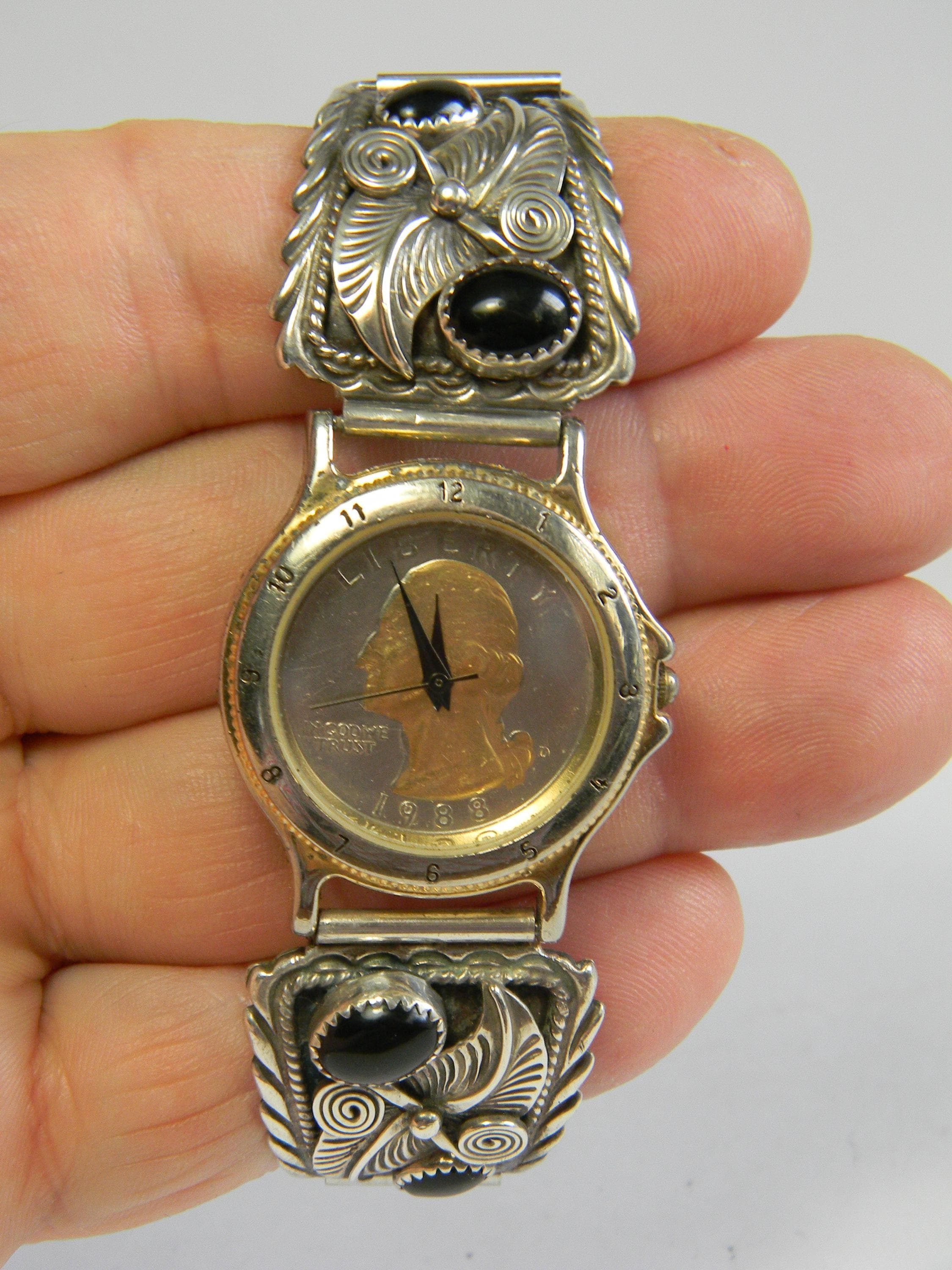 Vintage Navajo Running Bear Sterling Silver & Amethyst Watch Tips Watch - Works Vintage Running Bear Jewelry - Etsy main image 3