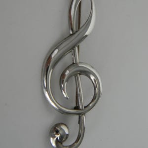 Vintage 1950s Signed BEAU Sterling Silver 925 Treble Cleft Musical Note Pin Brooch 2.75&quot; Long