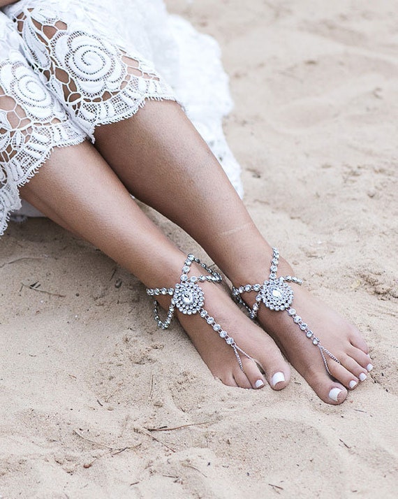 Barefoot Sandals In Silver Beach Wedding Shoes Foot Jewelry For The Bride Beach Sandals Anklet Barefoot Bride Bohemian Wedding On The Beach