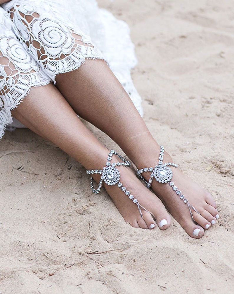Barefoot Sandals In Silver Beach Wedding Shoes Foot Jewelry Etsy