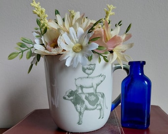 Artificial Flower Arrangement in a Country Coffe Mug, Beautifully Rustic, Country Charm,