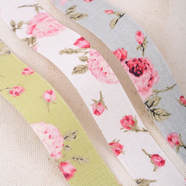 Elise Flower Linen Fabric Ribbon / 1"(25mm), 1.5"(40mm)  /3Colors / made in korea