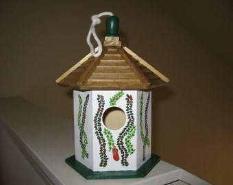 FESTIVE GAZEBO WOOD Birdhouse - White/Gold - Decorative Home and Garden Decor - Free Shipping!!!