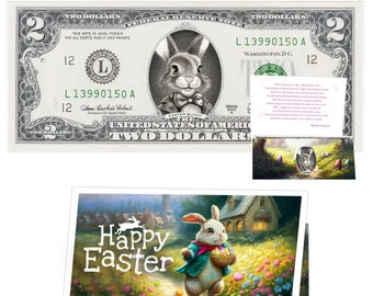 The Official Easter Bunny Peter Cottontail Dollar Bill. Real 2.0 USD. Each Bill Comes with an Easter Card. Easter Basket Stuffer-Filler