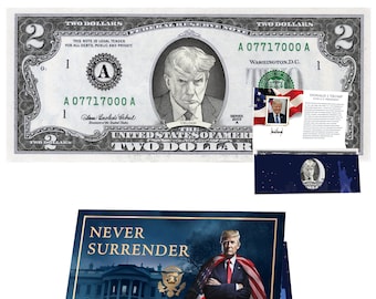 Donald Trump Mugshot Banconota ufficiale da 2.0 dollari con carta di valuta presidenziale. Collezione Futures Presidenziale - USD REALI!