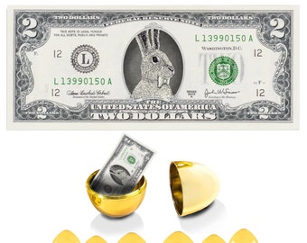 The Official Easter Bunny Dollar Bill with Golden Eggs Value 6 Pack. Real 2.0 USD x 6. Bankable & Spendable. Easter Basket Stuffer/Filler.