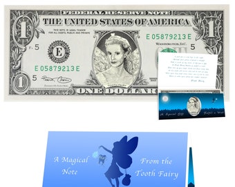 Tooth Fairy 5.0 Dollar Bill Tooth Fairy Gift withTooth Fairy Letter/Card.  REAL USD. The Complete Tooth Fairy Visit Gift Package