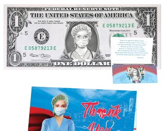 Thank You Healthcare Workers Nurse Dollar Bills and Greeting Card. Genuine 1.0 USD!  Nurse Appreciation, Doctor Appreciation