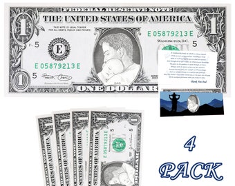 The Official Father's Day Dollar Bill 4-Pack. Real 1.0 USD. Each Bill Comes with a Father's Day Card, Currency Holder and Thank You Dad Poem