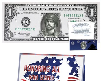 Veterans Day Dollar Bill Real 1.0 USD Official Currency Card - Honor the Troops. Comes with Veterans Day Card, Currency Holder and Poem