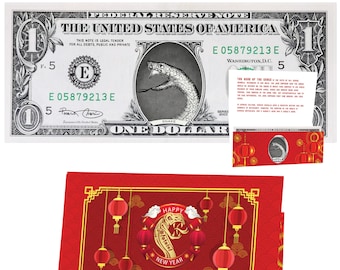 Official Chinese New Year Lucky Dollar: Real 1.0 USD. Bankable & Spendable. Year of the Snake Lucky Red Packet and Envelope
