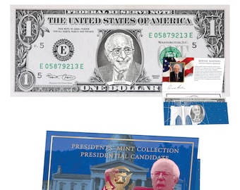 Bernie Sanders Official Dollar Bill w/ Presidential Currency Card. Presidential Futures Collection - REAL USD!