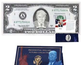 Donald Trump Ufficiale 2.0 Dollar Bill w / Presidential Currency Card. Presidential Futures Collection - USD REALE!
