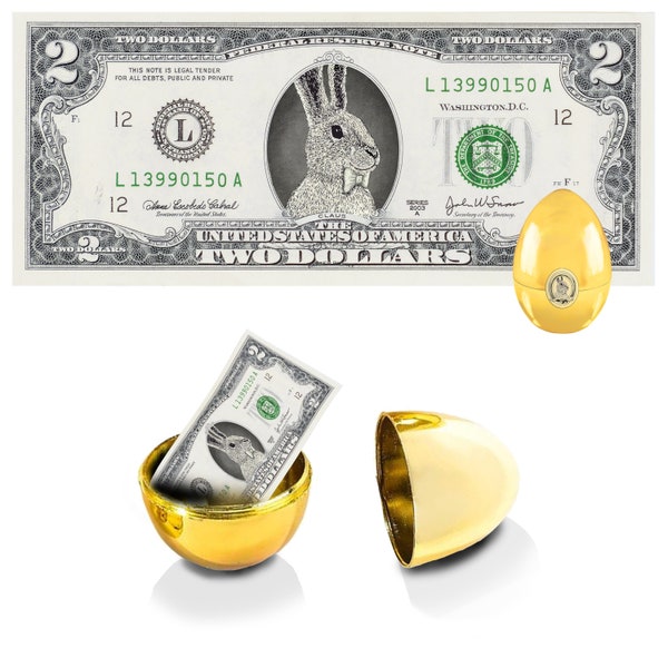 The Official Easter Bunny Dollar Bill with Golden Egg. Real 2.0 USD. Bankable & Spendable. Easter Basket Stuffer/Filler.