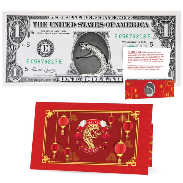 Official Chinese New Year Lucky Dollar: Real 1.0 USD. Bankable & Spendable. Year of the Snake Lucky Red Packet and Envelope