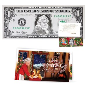 Mrs. Claus Dollar Bill Perfect Stocking Stuffer Komplettes Geschenk Weihnachtsgeschenkpaket mit Weihnachtsgrußkarte. Erschwingliches Weihnachtsgeschenk