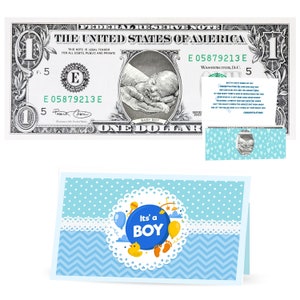 New Baby Boy Official Dollar. Real 1.0 USD. Each Bill Comes with a v Card, Currency Holder and New Baby Poem
