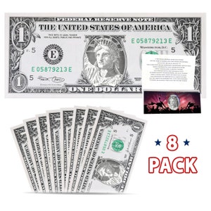 Statue de la liberté Billet d'un dollar du 4 juillet. Paquet de 8. Authentique 1,0 USD avec joint amovible ! Livré avec une carte du 4 juillet et un porte-monnaie