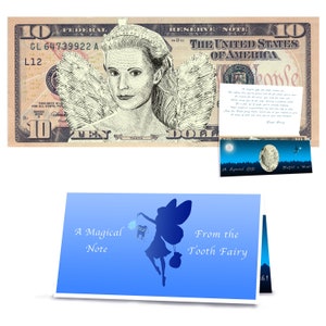 Tooth Fairy 10.0 Dollar Bill Realistyczny portret Tooth Fairy Gift with Tooth Fairy Letter. REAL USD. Complete Tooth Fairy Gift Package