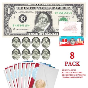 Pacote de presente do kit de nota de dólar do Papai Noel com cartões de Natal. Selos e envelopes do Papai Noel. *Não inclui dólares*