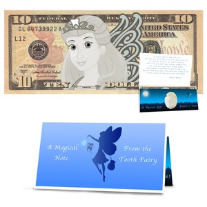 Zahnfee-Geschenk • 10,0-Dollar-Schein-Zahnfee-Geschenk mit Zahnfee-Brief/Karte. ECHTER USD. Das komplette Geschenkpaket für den Zahnfee-Besuch