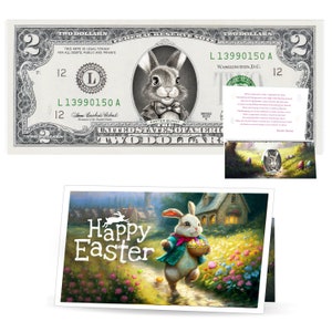 Der offizielle Osterhasen Peter Cottontail Dollar-Schein. Echte 2,0 USD. Jeder Geldschein kommt mit einer Osterkarte. Ostern Korb Stuffer-Füller