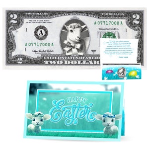 Le billet officiel d’agneau de Pâques. Réel 2,0 USD. Chaque billet est accompagné d’une carte de Pâques et d’un porte-monnaie. Remplisseur / remplisseur de panier de Pâques