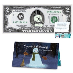 Frosty der Schneemann 2.0 Dollarschein-Strumpf Komplettes Weihnachtsgeschenkpaket mit Feiertagsgruß-Karte. Erschwingliches Weihnachtsgeschenk