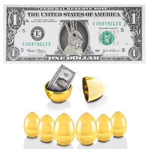 Lot de 6 billets officiels de lapin de Pâques et d'oeufs d'or. Réel 1,0 USD x 6. Bancable et échangeable. Rembourrage/remplissage de panier de Pâques.