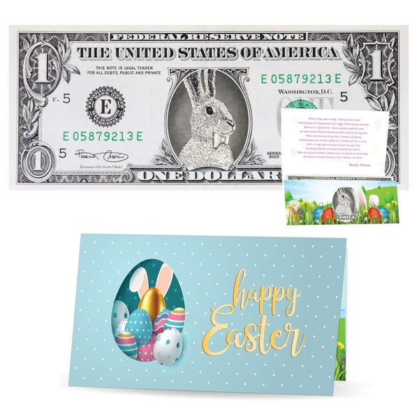 The Official Easter Bunny Dollar Bill. Real 1.0 USD. Each Bill Comes with an Easter Card and Currency Holder. Easter Basket Stuffer/Filler