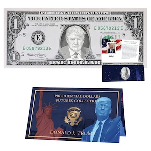 Offizieller Donald Trump-Dollar-Schein mit Präsidenten-Währungskarte. Presidential Futures Collection – ECHTER USD!