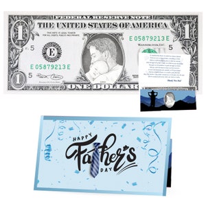 Le billet d'un dollar officiel pour la fête des pères. Réel 1,0 USD. Chaque billet est livré avec une carte pour la fête des pères, un porte-monnaie et un poème de remerciement à papa