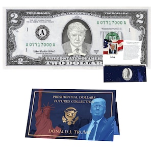 Donald Trump Offizieller 2.0 Dollar Schein mit Präsidialwährungskarte. Presidential Futures Collection - REAL USD!