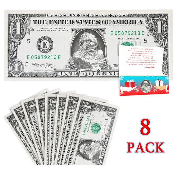 The Santa Claus $5 Dollar Bill real circulated U.S. currency Blue card item  #82.