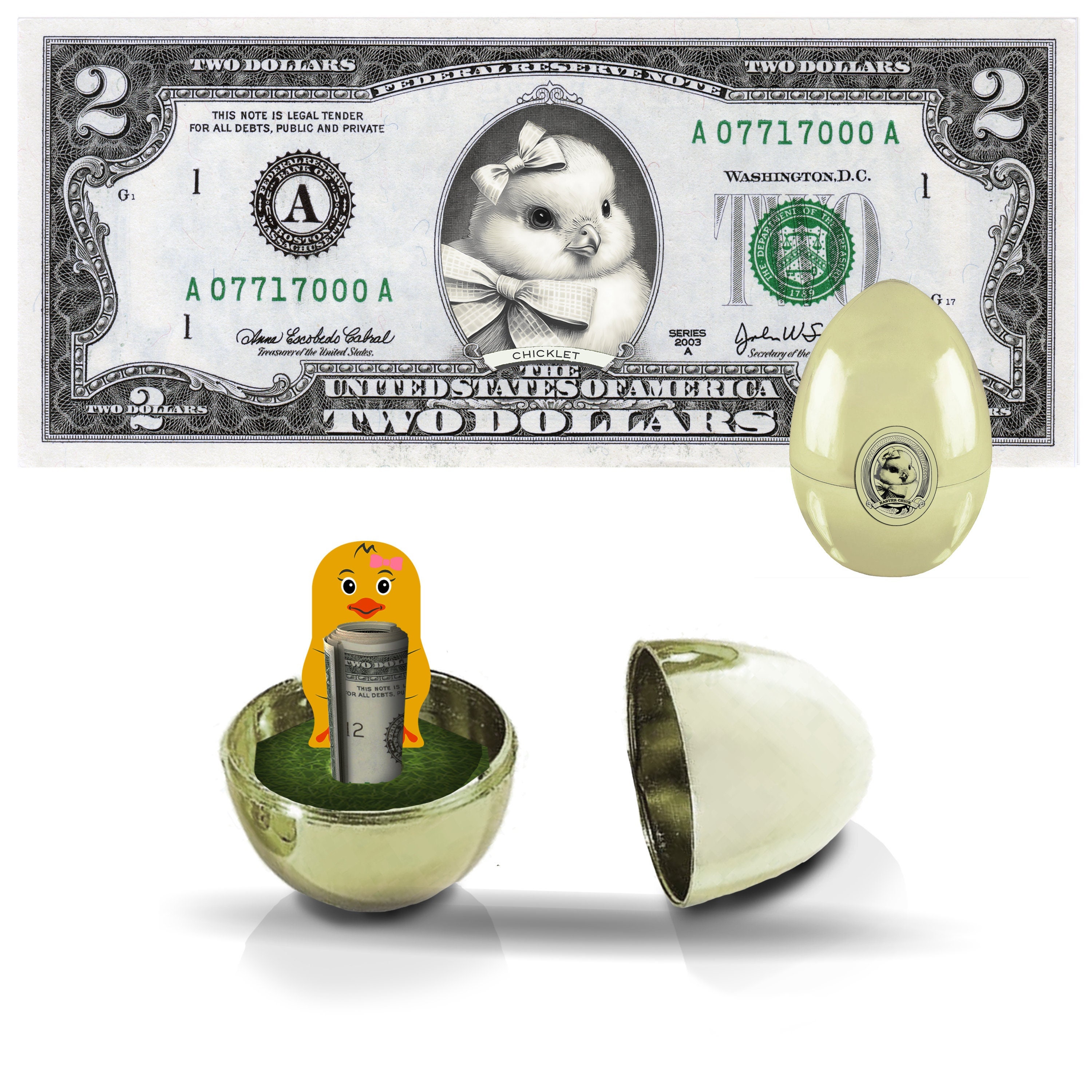 The Official Easter Chick Dollar Bill With Golden Egg. Real 2.0 USD ...