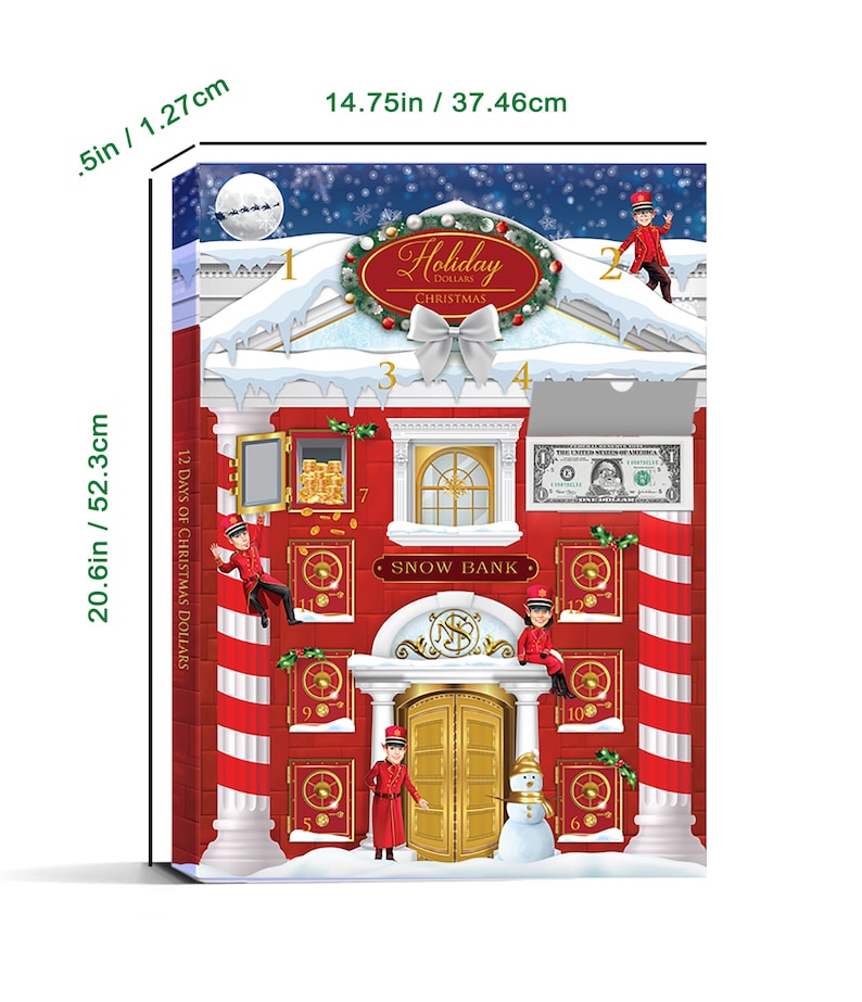 12 Days of Christmas Dollars Advent Calendar. 12 Real Bankable and Spendable Dollars in a 12 day Advent Calendar Snow Bank Box. image 3