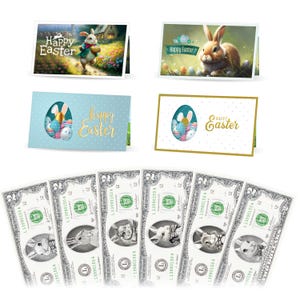 Het officiële 6-pack dollarbiljet voor paashaas. Zes verschillende echte 2,0 USD-dollars. Elke rekening wordt geleverd met een paaskaart. Paasmandvuller