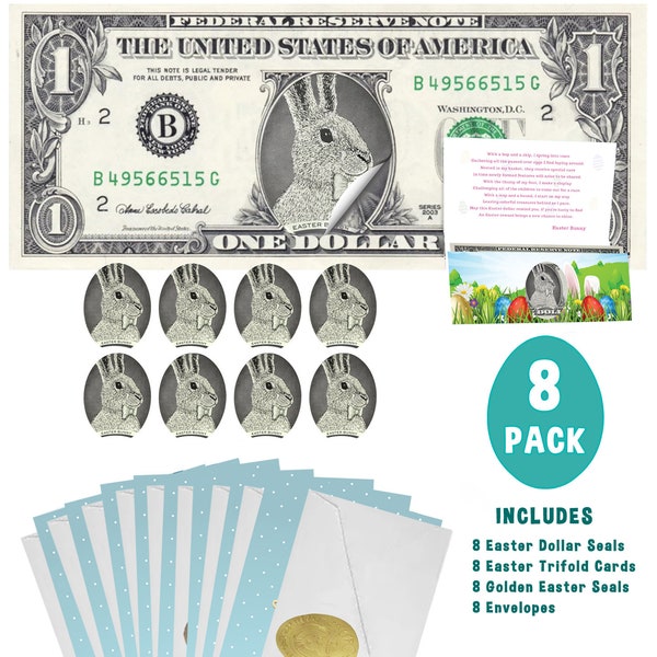 Easter Bunny Dollar Bill Kit Gift Package w/ Holiday Greeting Cards. Easter Seals and Envelopes Easter Seals for Money *No Dollars Included*