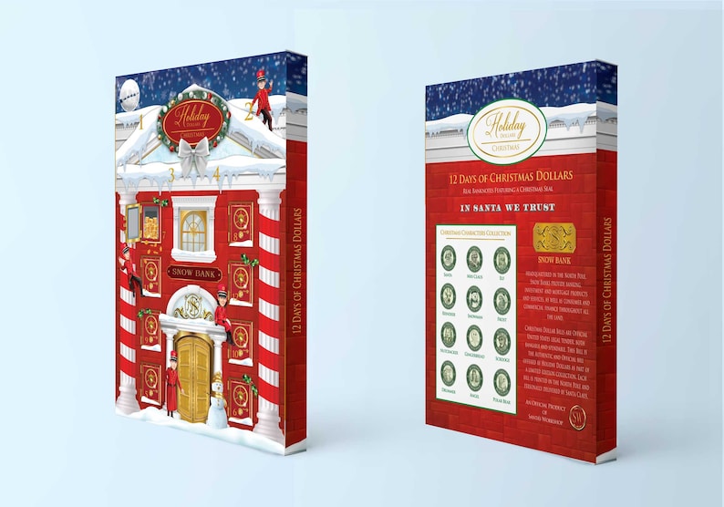 12 Days of Christmas Dollars Advent Calendar. 12 Real Bankable and Spendable Dollars in a 12 day Advent Calendar Snow Bank Box. image 4