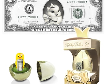 The Official Easter Chick Dollar Bill with Golden Egg. Real 2.0 USD With Premium Box. Bankable & Spendable. Easter Basket Stuffer/Filler.