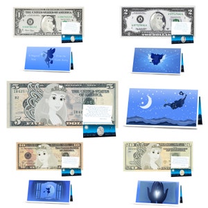 Pakiet prezentowy banknotów dolarowych Tooth Fairy: zestaw Milestone. 1., 2., 5., 10. i 20. Lost Teeth Collectable Tooth Fairy Dollars. Wszystkie prawdziwe dolary.